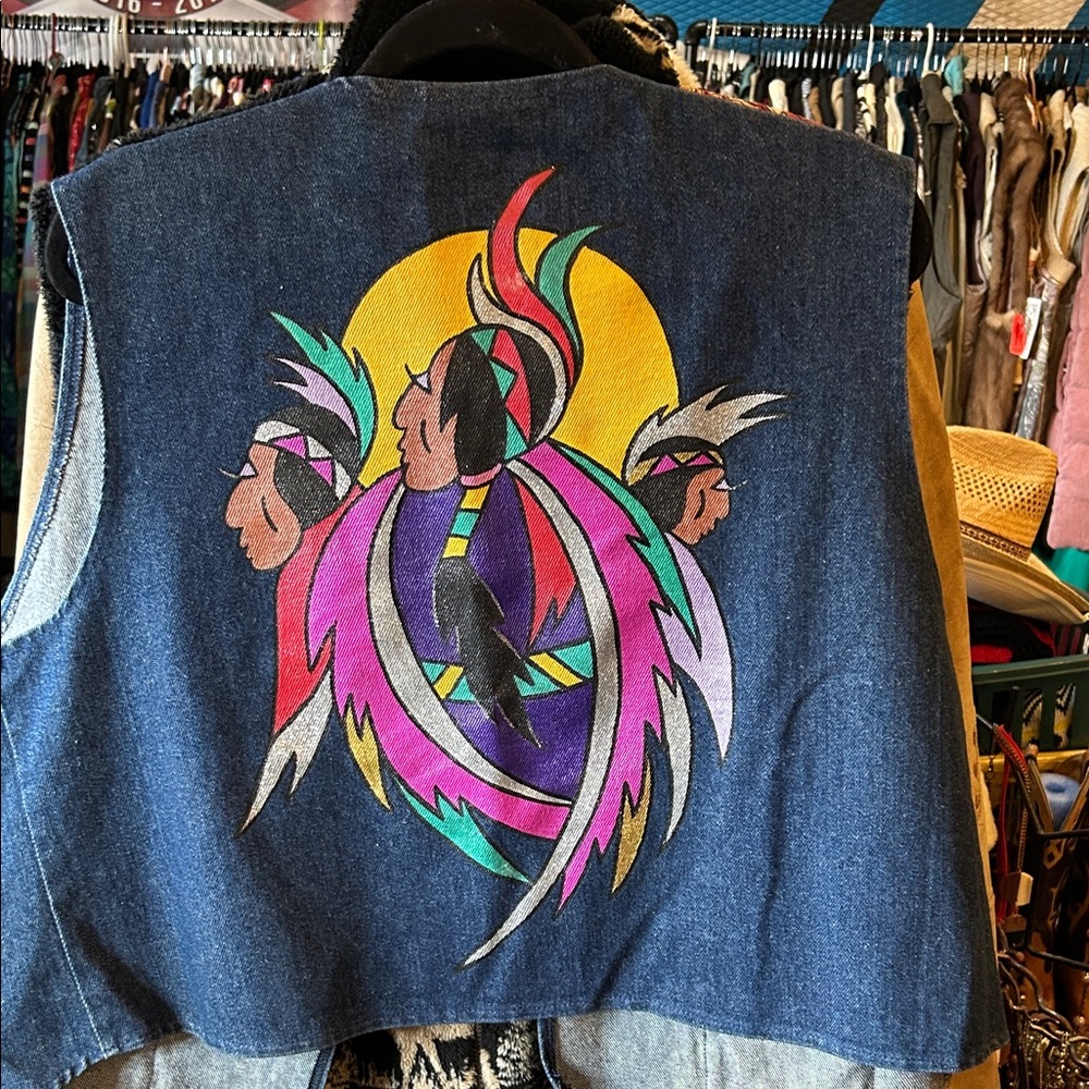 Iris Painted Denim Vest with jewels